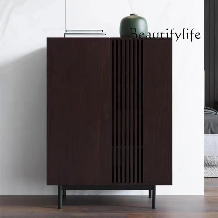 Italian Style Light Luxury Solid Wood Sideboard Small Apartment Living Room Locker Black Entrance Cabinet Wall Home