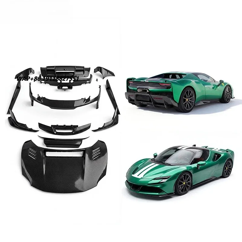 Dry Carbon Fiber Body Kits for 296 Conversion with Car Bumpers Engine Hood Side Skirts Spoiler Car Body Kit