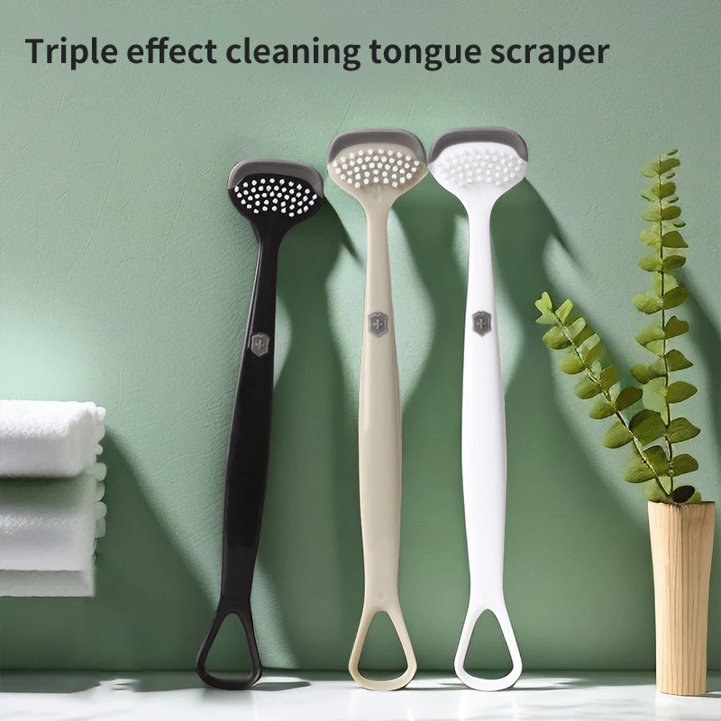 Triple Effect Tongue Scraper, Escova de Limpeza Oral, Hálito Fresco Reutilizável, Ferramenta de Higiene Oral, 1Pc