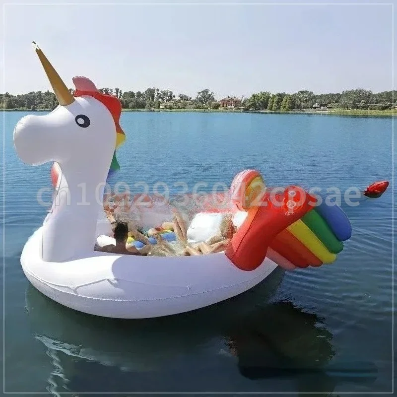 Island Floating Rafts Supply Large 6-person Inflatable Flamingo Floating Island Unicorn Water