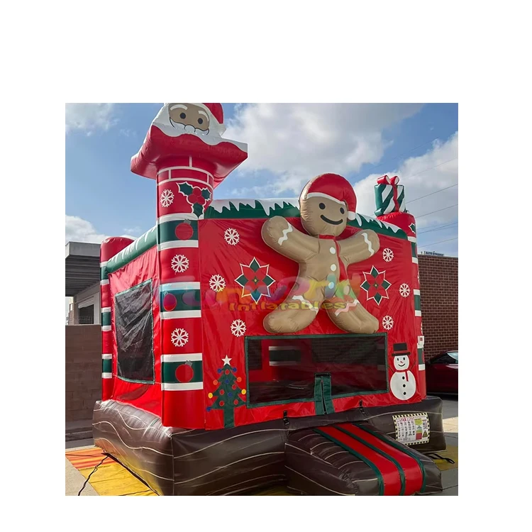 

Moonwalk Red Santa Claus Inflatable Bouncer Christmas Theme Commercial Candy Bounce House Pancake Man Bouncy Castle