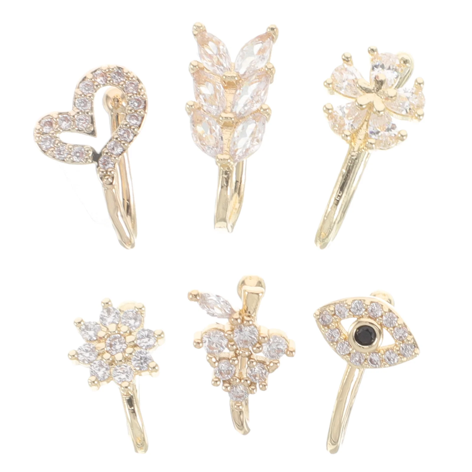 6 قطعة غير ثقب U على شكل حلقات الأنف تألق Micropaved الأحجار تنوعا تصميم للنساء الرجال بوهو الأنف خواتم للنساء