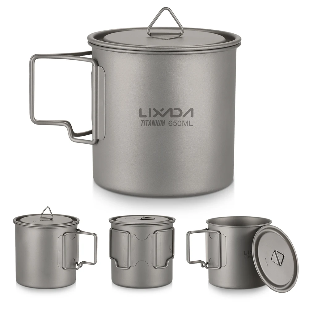 Ultralight Titanium Cup Outdoor Portable Camping Picnic Water Cup Mug with Foldable Handle 300ml / 350ml / 450ml / 550ml / 650ml - view 2
