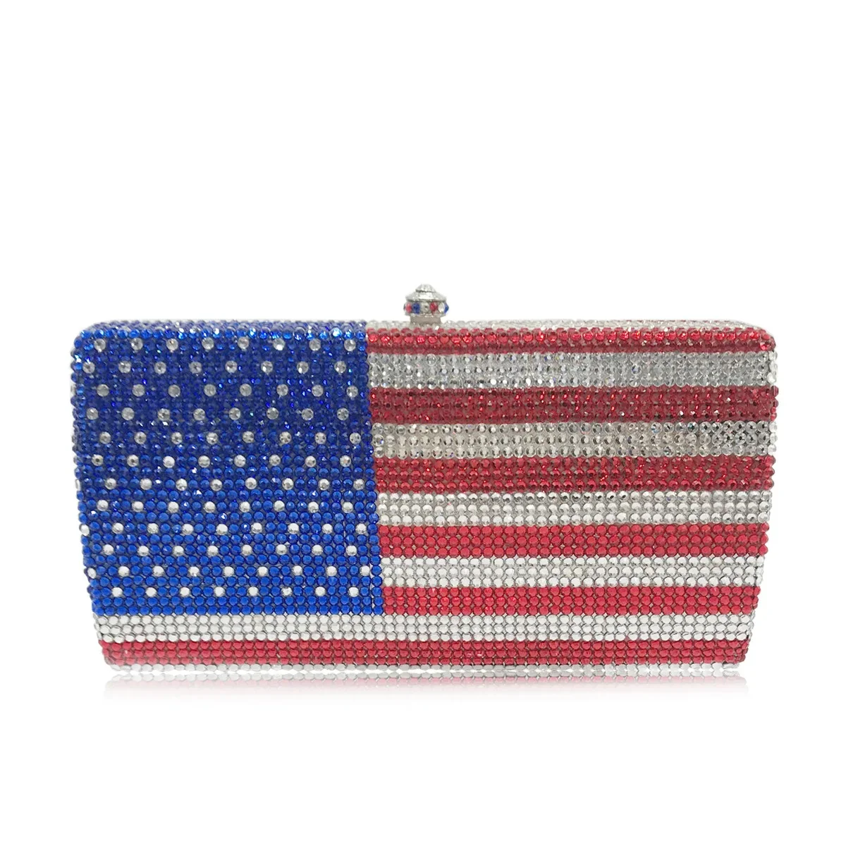 

Off the shelf banquet bag metal flat bottom diamond dinner bag American flag stick diamond handbag YLS