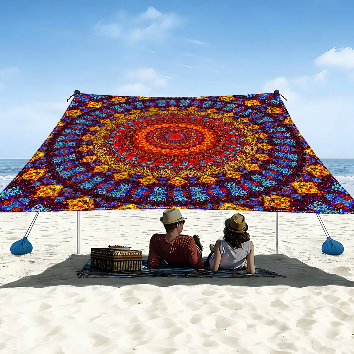 

1 шт. Утолщенная водонепроницаемая и солнцезащитная разноцветная боковая стенка-навес для палатки с богемным узором, уличный садовый тент-навес для патио, пляжный тент-навес от солнца с бесплатной веревкой (без стойки)