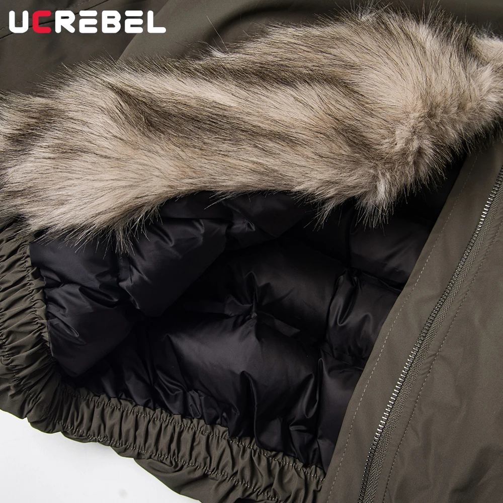 Pocket Spliced Padded Jacket Mens Winter Thick Retro Streetwear Fur Collar Long Sleeve Warm Quilted Jacket Man