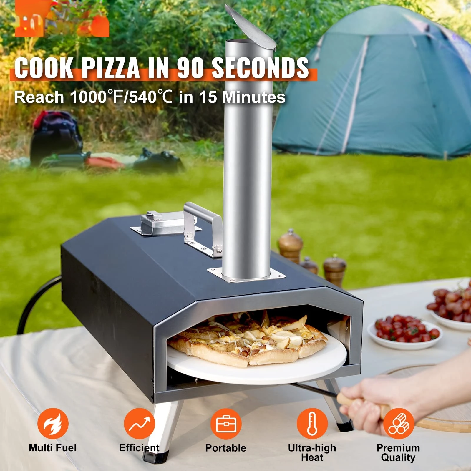 New Fashion Design Outdoor Pizza Gas and Wood Fire Oven Manual Rotating Pizza Stone Bracket Custom Size