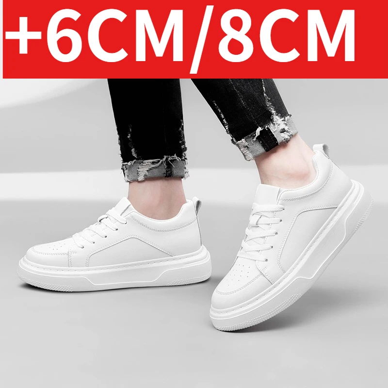 

Genuine Leather 6CM Height Increase Couple Shoes Comfortable Breathable Elevator Sneakers for Men Women Lightweight Casual Sport