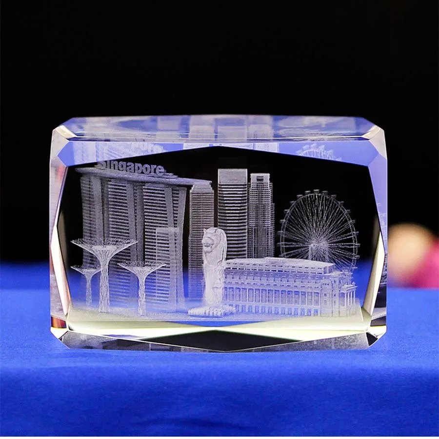 

GOOD luck Business Decorations gift Souvenir Singapore Singapura landmark Merlion Figurine 3D Crystal statue