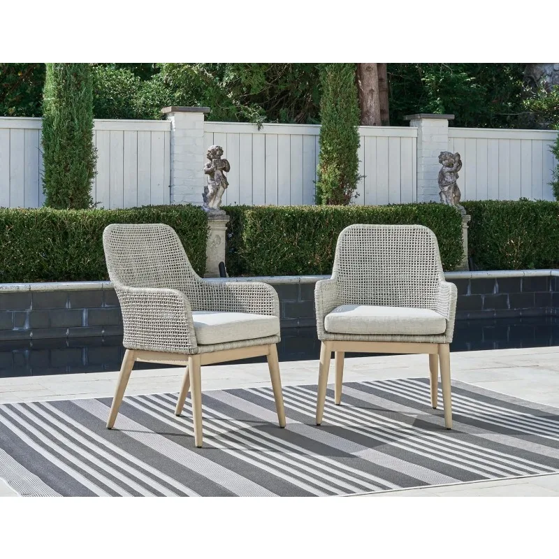 

Seton Creek Outdoor Dining Arm Chair, Set of 2, 25" W x 24" D x 36" H, Light Brown & Light Gray