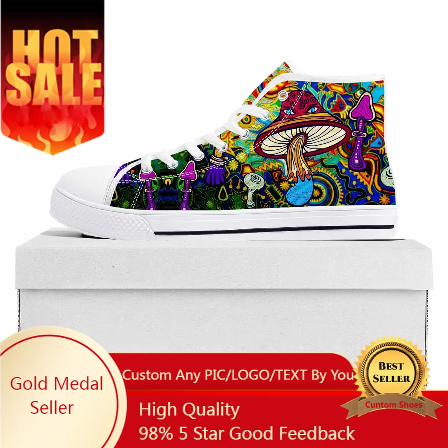

Psychedelic Mushroom High Top High Quality Sneakers Mens Womens Teenager Canvas Sneaker Casual Couple Shoes Custom Made Shoe