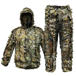 3D Leaf Ghillie Suit Camo Set - Breathable Mesh Jungle Design for Hunting Airsoft | Lightweight Hooded Jacket & Pants | Men Kids