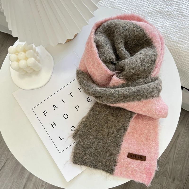 Winter Knitted Scarf Shawl Lady Winter Wrap Tassel Scarves Warm Dopamine Color Knitted Scarves For Women