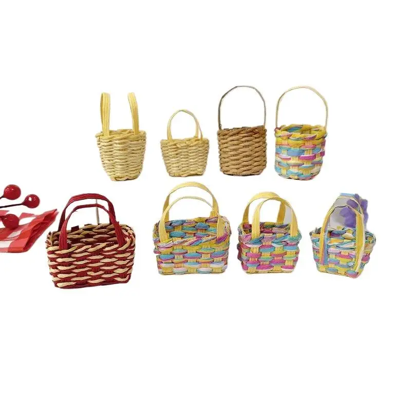 NEW 1Pcs Storage Basket Scene Props Dollhouse Mini Woven Flower Basket Carrying Basket Miniature Model Daily Necessities Decor