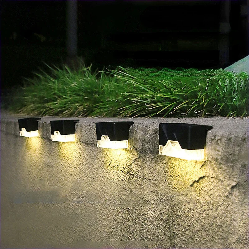 LED Solar Powered Stairs Lamp L-shaped Warm White Solar Garden Lights Outdoor Waterproof Courtyard Lawn Park Fence Decoration