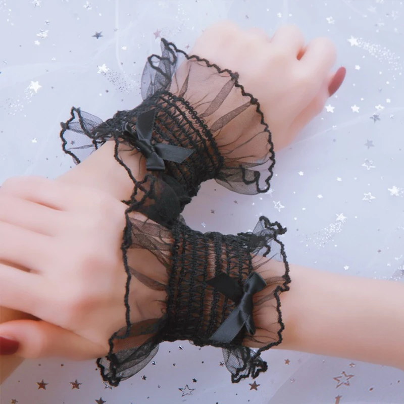 

Lolita Style JK Loli Girl Wrist Sleeve Cute Little Bowknot Hand Sleeve Lace Cuff Cuff Female Sweet Shirred Elastic Wrist Cuffs