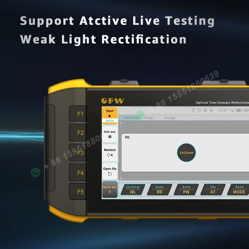 OFW Mini OTDR 1610nm 20dB Optic Otdr Optical Reflector Active Fiber Live Tester Optical Reflectometer Touch Screen OPM VFL iOLA