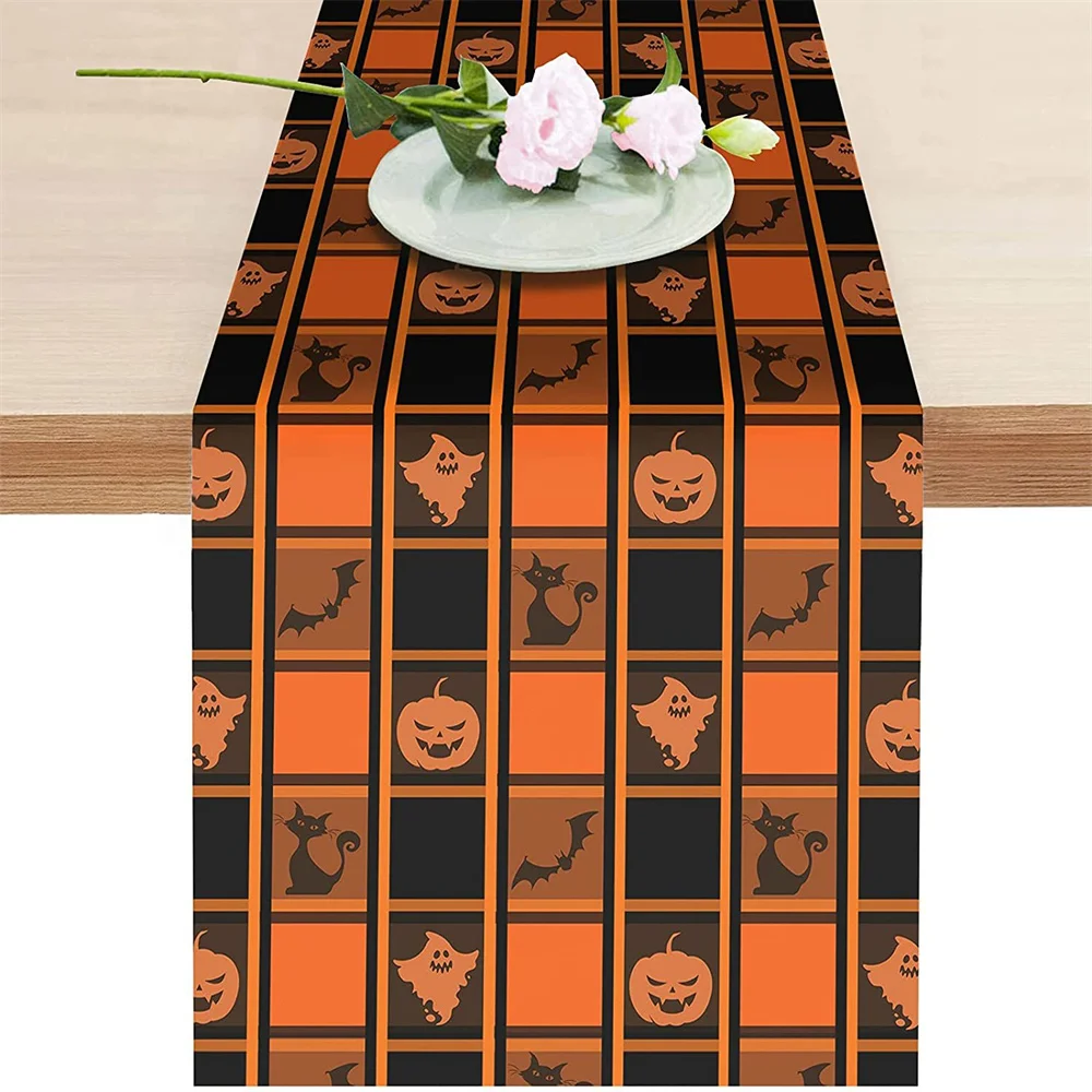 Cartoon ghost Halloween table flag Gentleman hat Table Runner Thanksgiving jack-o '-Lantern Holiday party kitchen