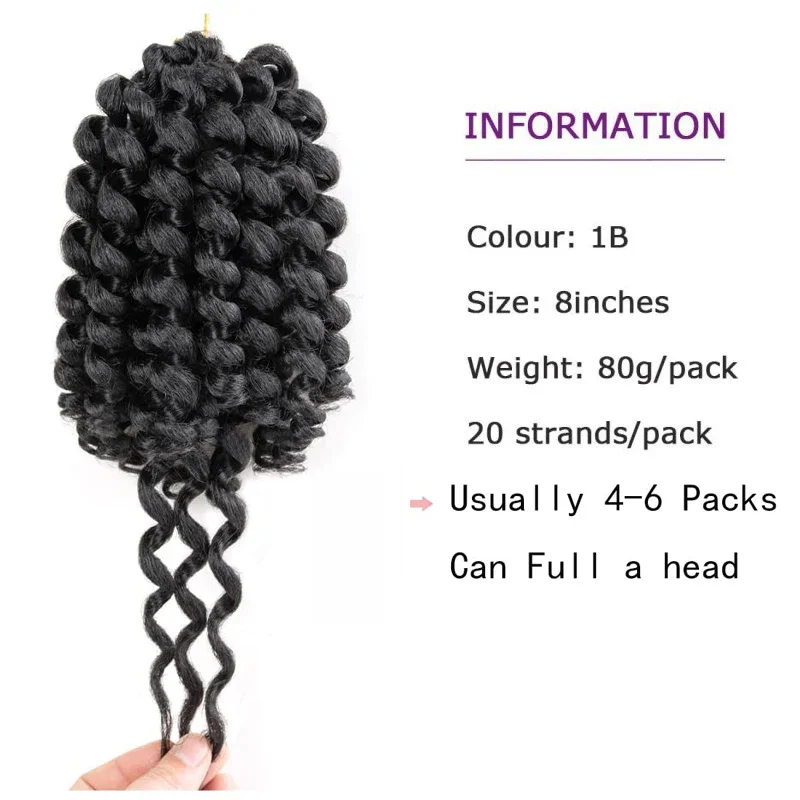 8 Inch Short Wand Curl Crochet Braids Ombre Braiding Hair Jumpy Synthetic Crochet Jamaican Bounce Curly Hair Extension for Women