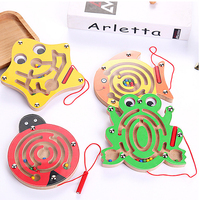 Kids Magnetic Maze Toy Mini Wooden Interactive Maze Pen Driving Beads Maze Puzzle Board Game Eduactional Toys for Toddlers Baby