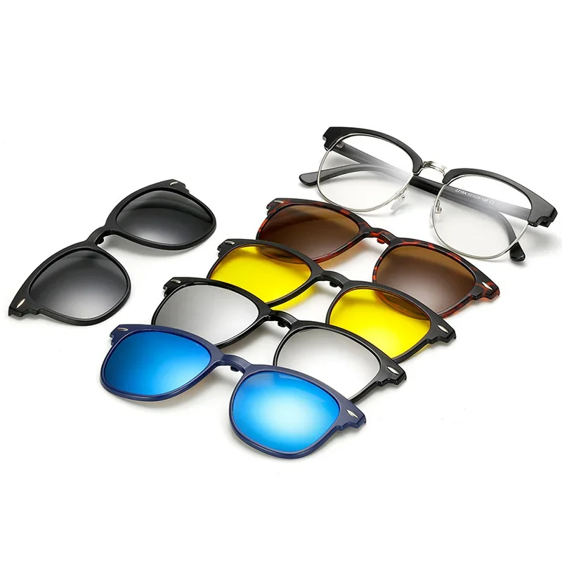 2218 2 IN 1 Magnetic Polarized Clip On Sunglasses Women Men Classic Plastic Frame For Night Driving Sunglasses UV400