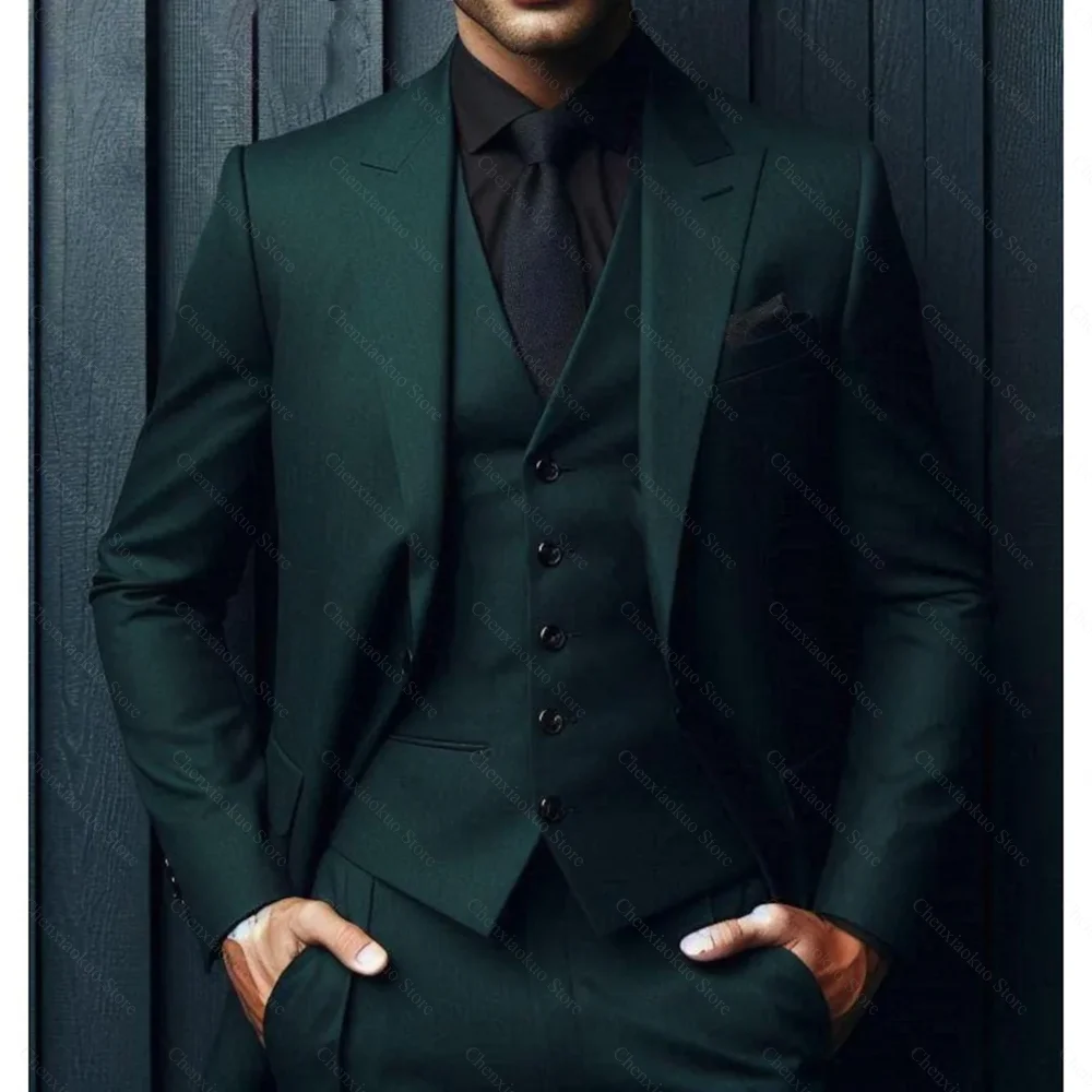 

Fashion Men Suits Peak Lapel Single Breasted Outfits 3 Piece Formal Casual Slim Wedding Party Tuxedo (Blazer+Vest+Pants)