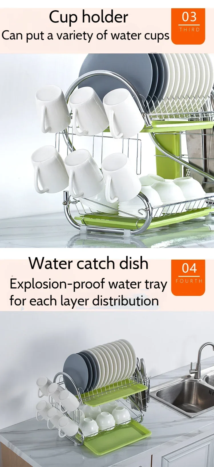 2023 Dish Drying Rack Drainer Storage Rack 2 Layers Iron Tableware Organizer For Bowl Dishes Chopsticks Kitchen Accessories