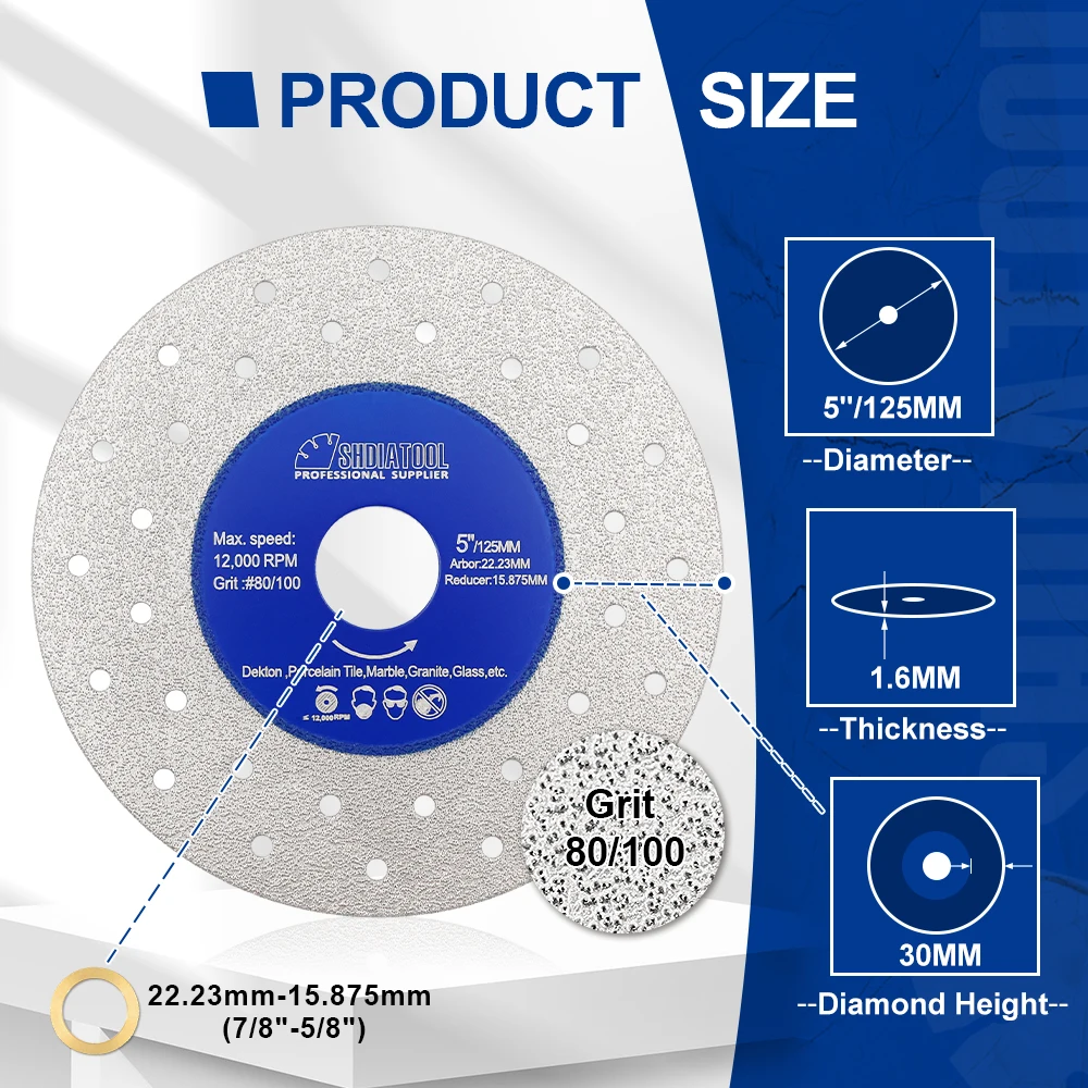 SHDIATOOL Dia125mm Rock Grinding Cutting Disc Ultra-Thin Saw Blade 5Inch Multi Hole Disc Marble Ceramic Tile Glass Cutter Plate