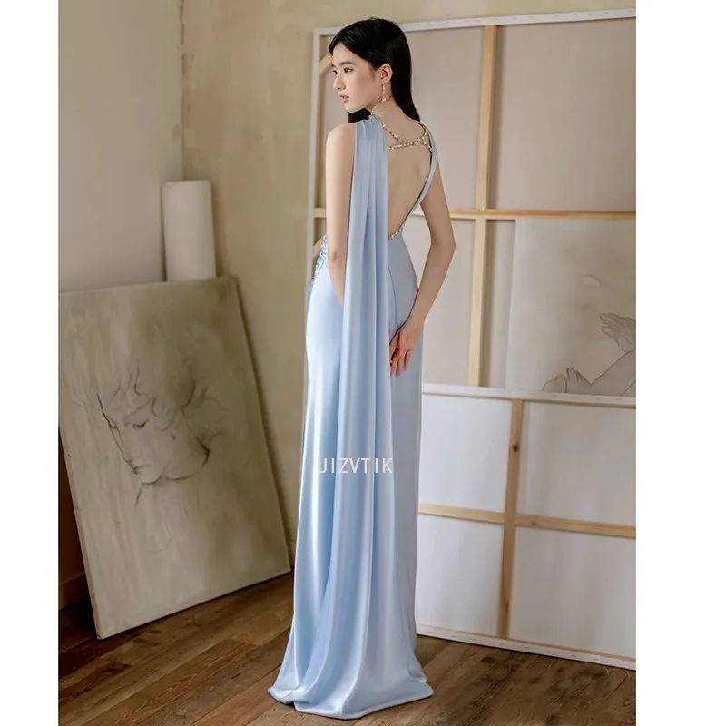 Elegante Vrouwen Feestjurken 2025, Strapless Trailing Hoge Split Backless Geplooide Avondjurk Dames Formele Gelegenheidsjurk