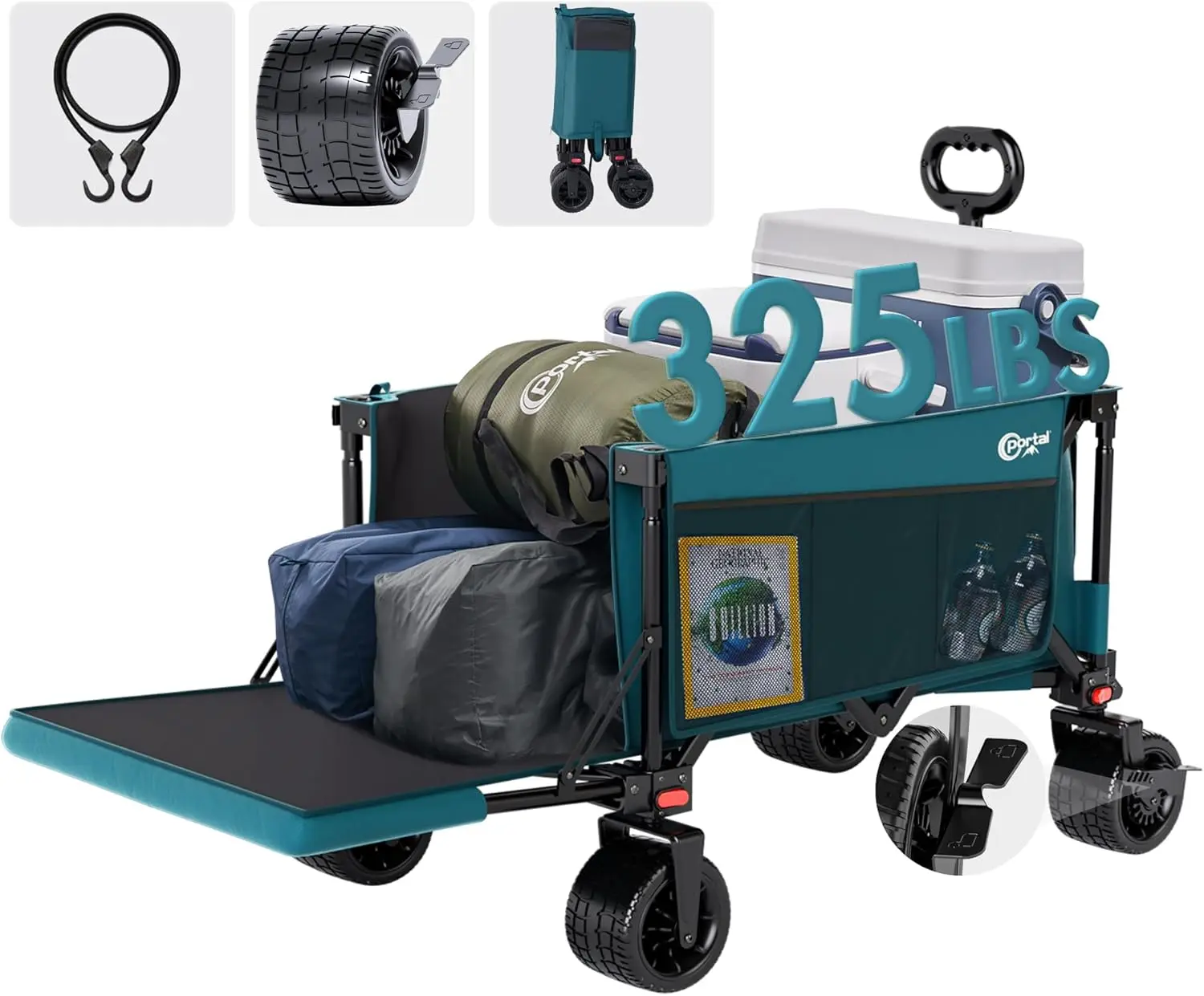 PORTAL 300L Large Capacity Foldable Wagon with Tailgate, 325LBS Collapsible Folding Utility Wagon with Big Wheels, Oversized Hea