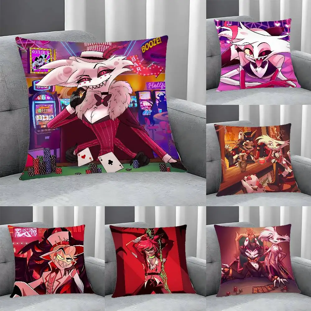Cartoon Y-Hazbin H-Hotel Kissenbezug, weicher, süßer Kissenbezug für Auto, Sofa, Kissenbezug aus Polyester mit