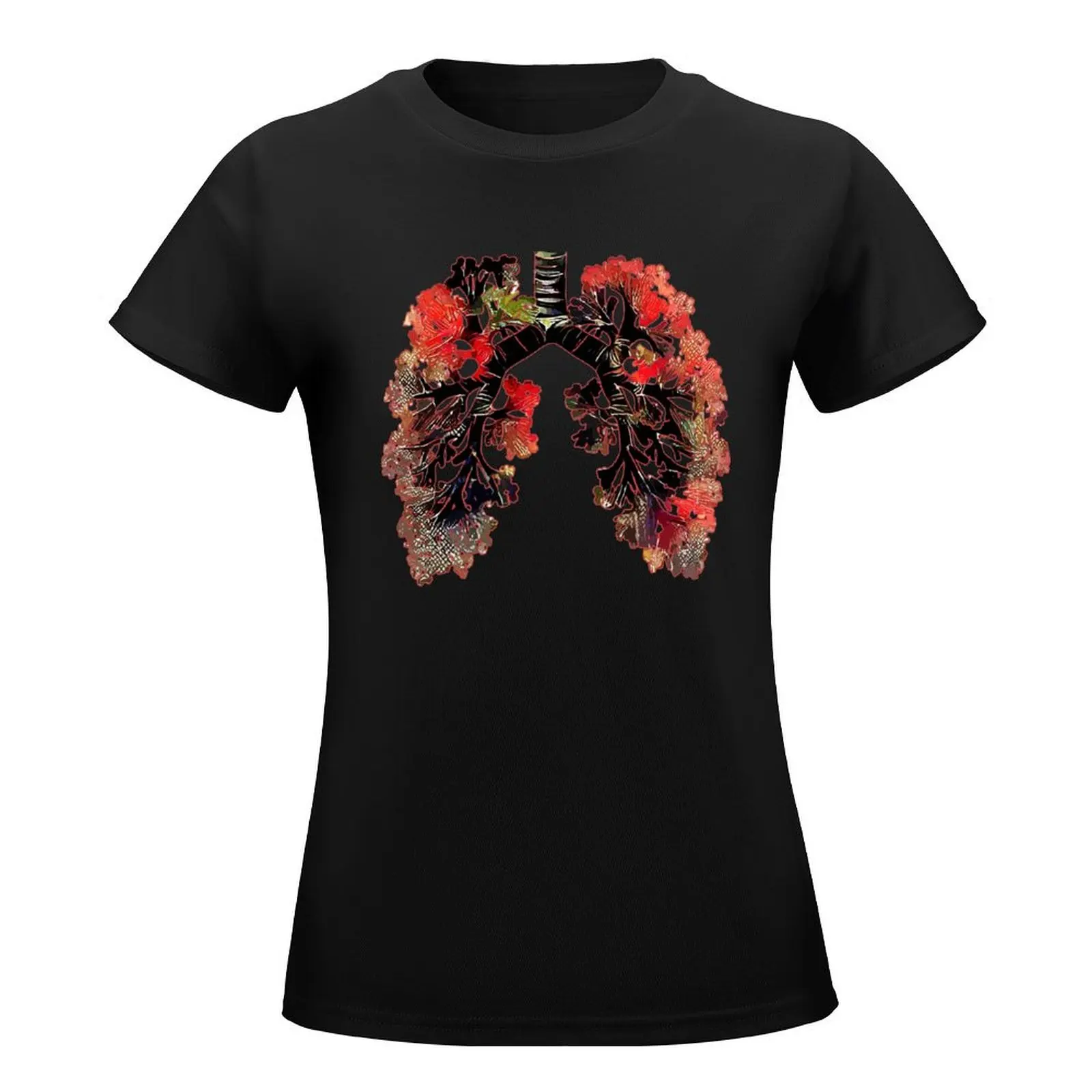 Lungs cancer awareness, red coral human anatomy, watercolor style T-Shirt female white t shirts for Women