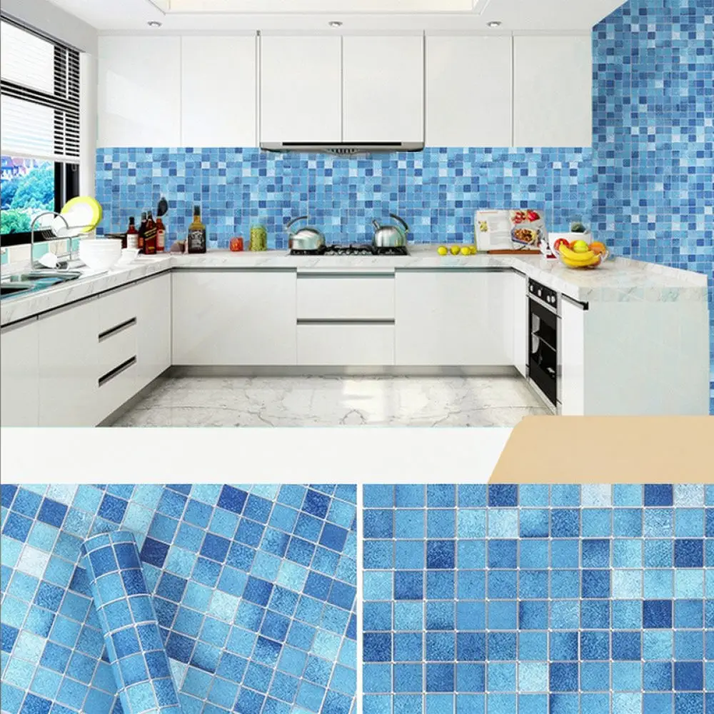 Modern PVC Mosaic Wall Decal Waterproof Self Adhesive Wallpaper Kitchen Bathroom Cabinet Surface Protection Film Art