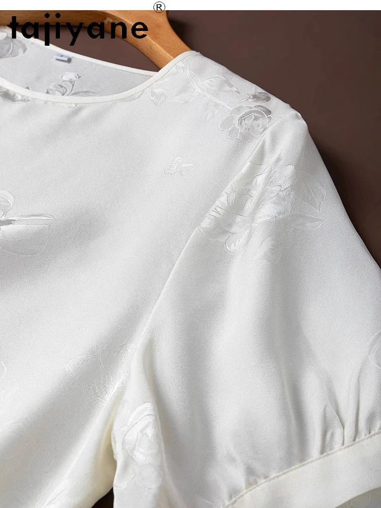 TAJIYANE 100% Mulberry Silk T Shirts for Woman Summer White T Shirt High Quality Short Sleeve Tops Women Clothing 2025 Футболка