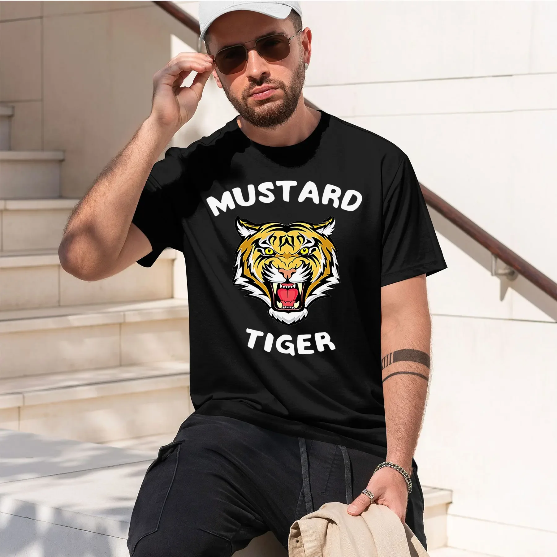 MUSTARO TIGER 2026 new fashion heavyweight hot selling retro printed pattern fun round neck T-shirt for daily comfort