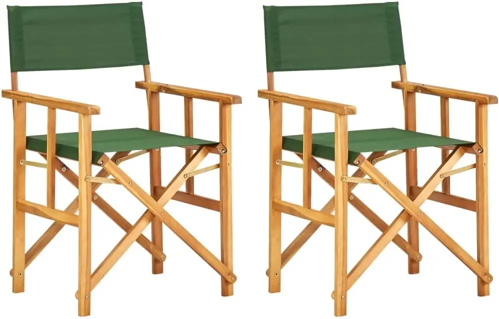

Solid Acacia Wood Director's Chairs in Green - Set of 2 - Foldable and Portable - High Seating Comfort - for Campsite, B