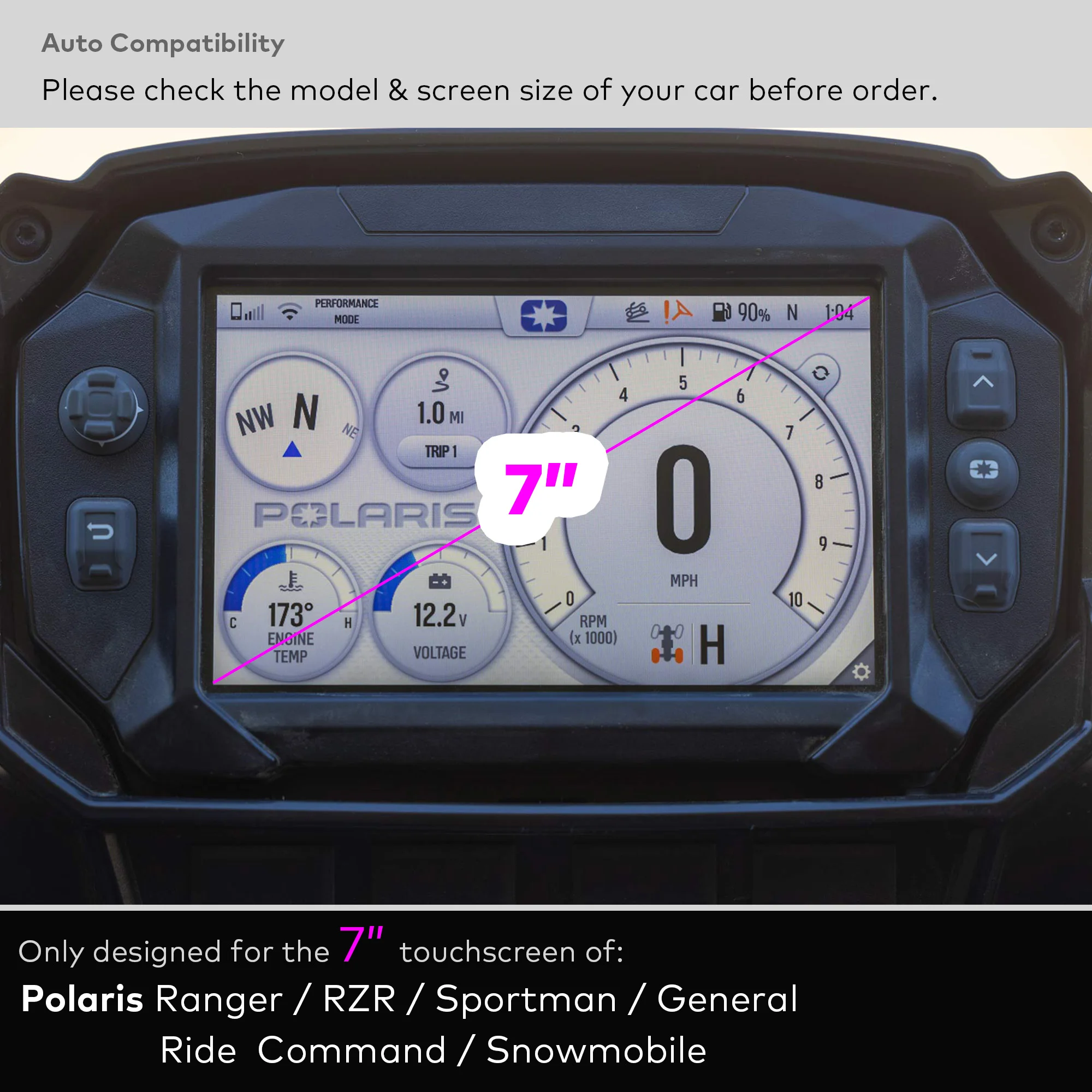 INNOSURE Glass Screen Protector for Polaris RZR, General, Ranger, Sportsman, Ride Command, Snowmobile 7 Inch Touchscreen