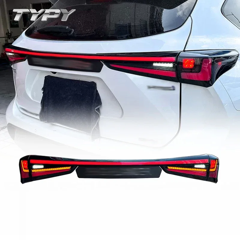 Car Tail Lamp Modified LED Through Taillamp Taillight Turn Signal Lamp Brake Light For Highlander 2020-2022custom