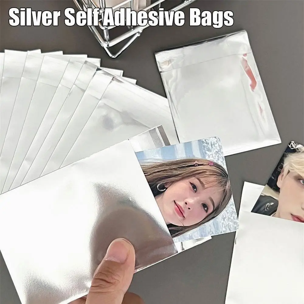 Paquete de regalos de 200 Uds., bolsas autoadhesivas de papel de aluminio de 7x9cm, bolsa pequeña con sello, bolsas de almacenamiento de embalaje de dulces y galletas plateadas