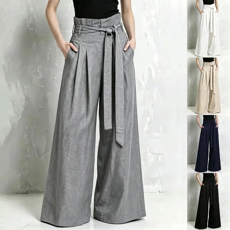 Men Trousers Loose Mid Waist Breathable Male Suit Pant Vintage Pleated Straight Drawstring Business Casual Man Pant