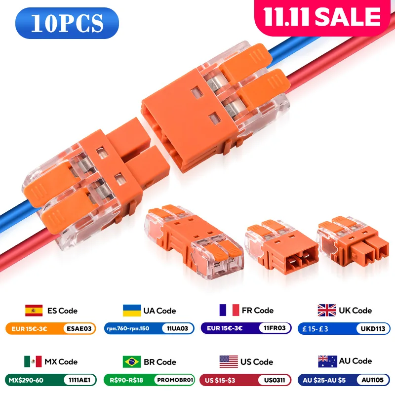 

JINH 10Pcs CMK 64 Quick Lever Wire Connectors 2/3 In and 2/3 Out for Compact Plug Male Female Terminals Universal Blocks