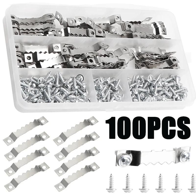 100pcs Self-Tapping Screws Set Photo Wall Hanging Screw Boxed Silver Sawtooth Hanging Matching Screws Security Screw Kit Assorts