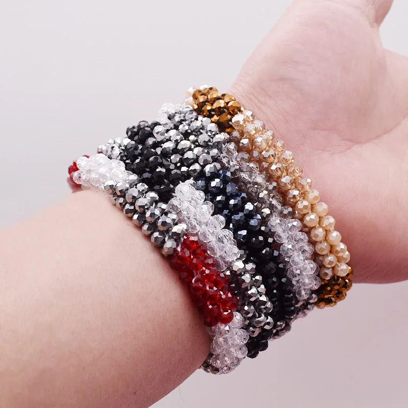 Trendy Bead Bracelet Gradient Color Elastic Handmade Strand Bracelets for Women Gift Hair Accessory Glass Beads Bracelet