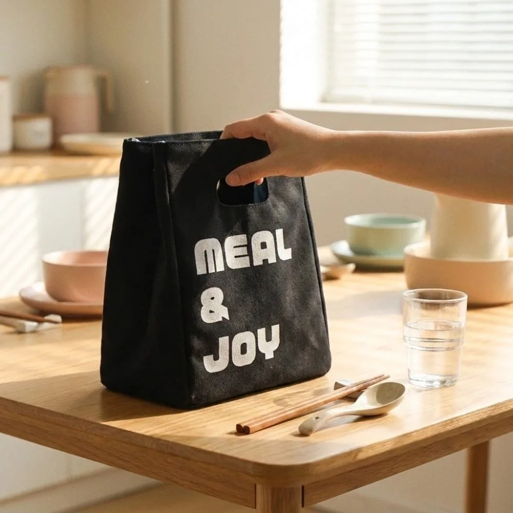 Aluminum Foil Liner Insulated Lunch Bag Canvas Large Capacity Portable Picnic Bag Thick Reusable Food Storage Bag School