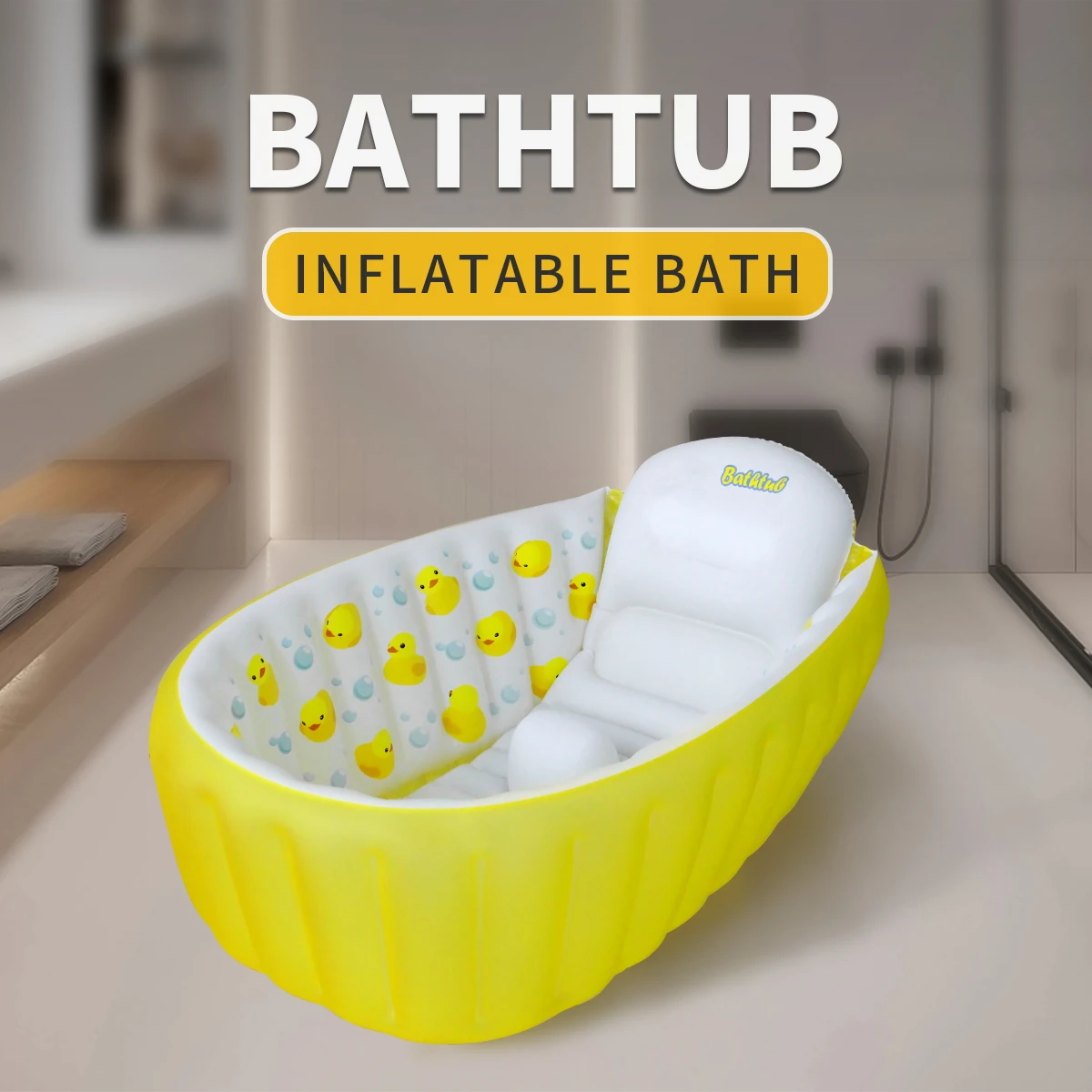 Inflatable Bathtub Pool for Sitting up, Blow up Portable Non-slip Baby Toddler Bathtub for Kids 0-6 Month, Yellow