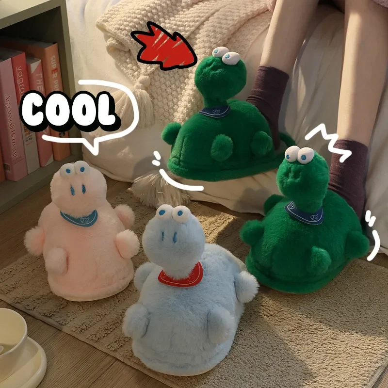 New ladies cotton slippers cartoon dinosaur cute home plush warm cotton shoes female winter indoor padded slippers