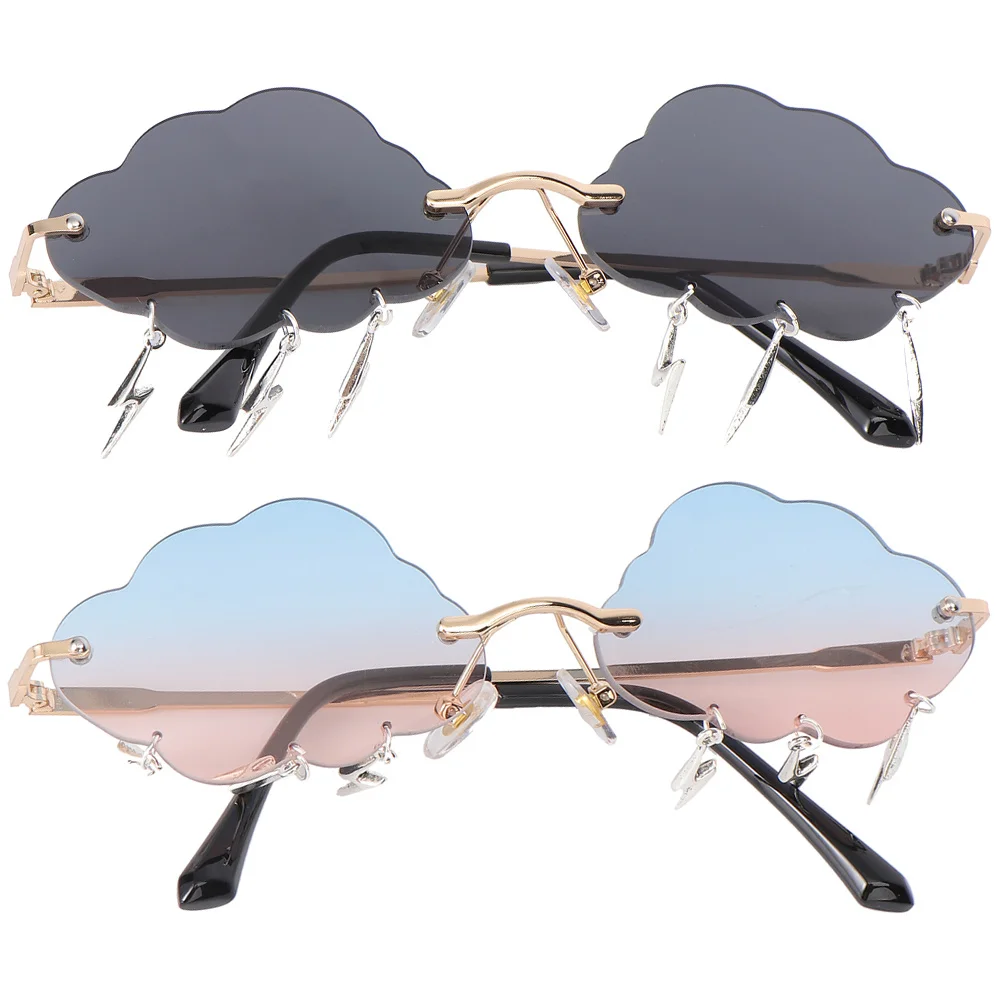 

2Pairs Sunglasses Rimless Cloud Shape Awesome Party Glasses Disco Eyeglasses for Women Girls Cool Funky Rimless Sunglasses