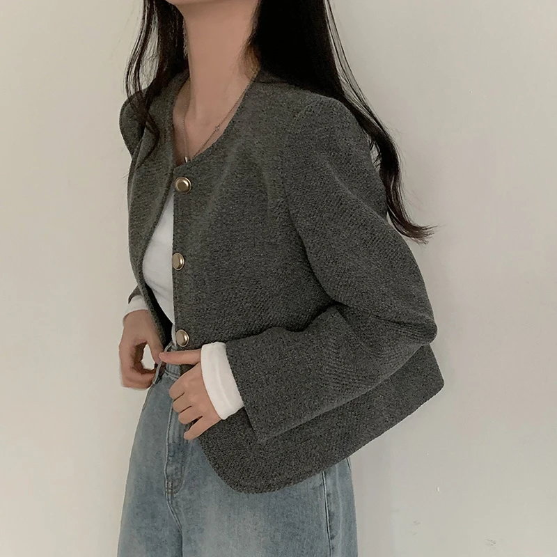 10% Wool Jacket Coat Autumn Winter Women Long Sleeve Single-Breasted Outwear Fashion Elegant Pocket Short Jacket Coat Overcoat