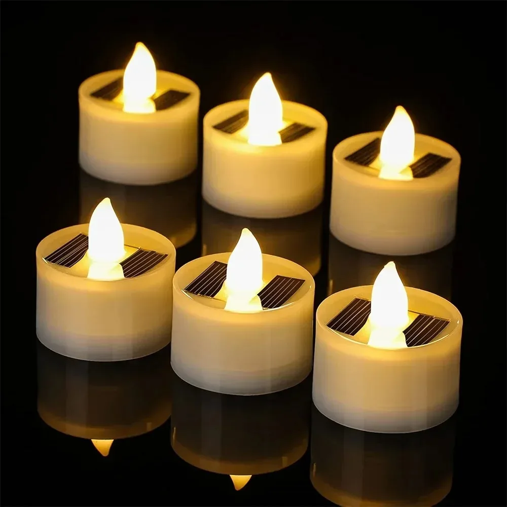 72PCS Solar LED Candle Lights Flameless Outdoor Waterproof Solar Tea Lights Rechargeable Candle Halloween Party Home Decoration