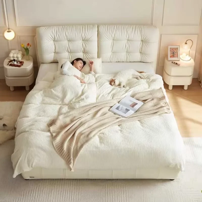 Nordic Queen Double Bed Modern White Wood High End Double Bed Frame Boys Sleeping Letti Matrimoniali Furniture For Bedroom